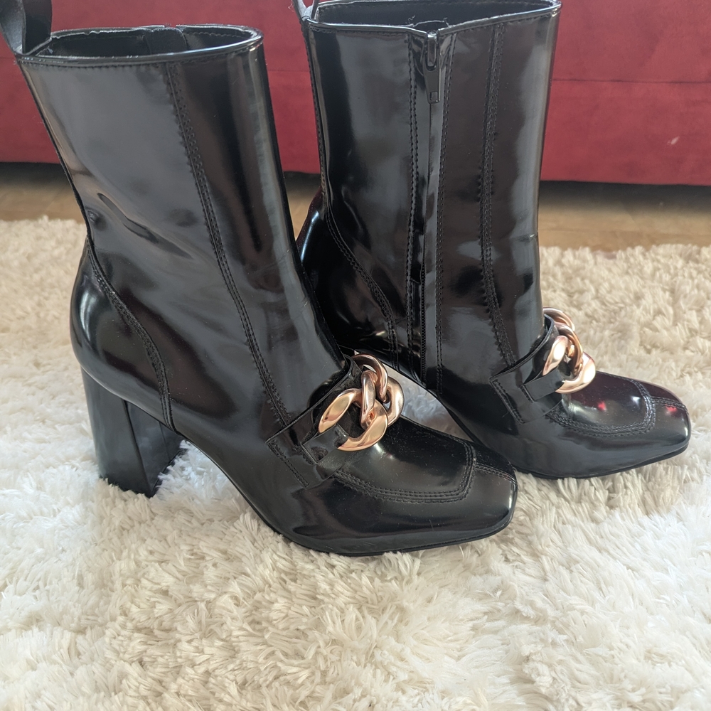 Steve Madden Black Heeled Boots with Gold Accent